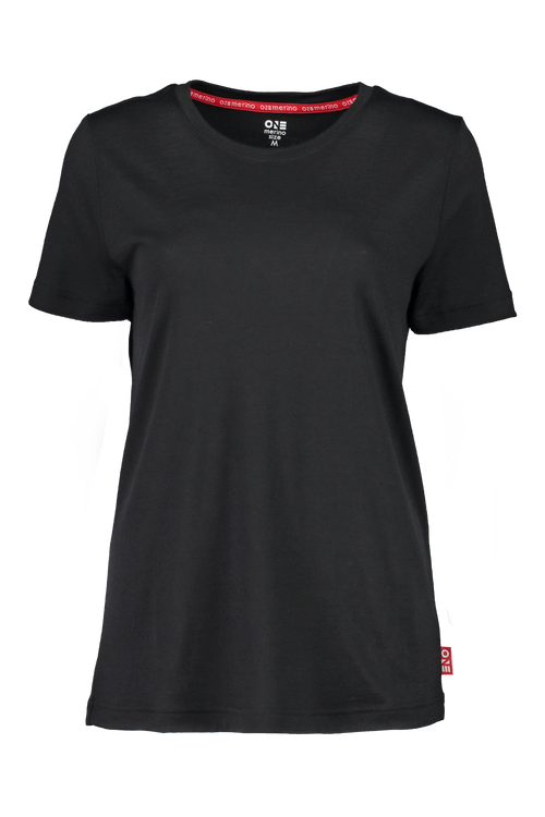 Merino T-Shirt Damen in Schwarz, Vorderansicht